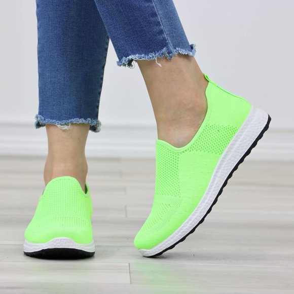 Neon Green Fashion Comfort Heel Sock Sneakers Shoes Slip Ons - Picture 10 of 11